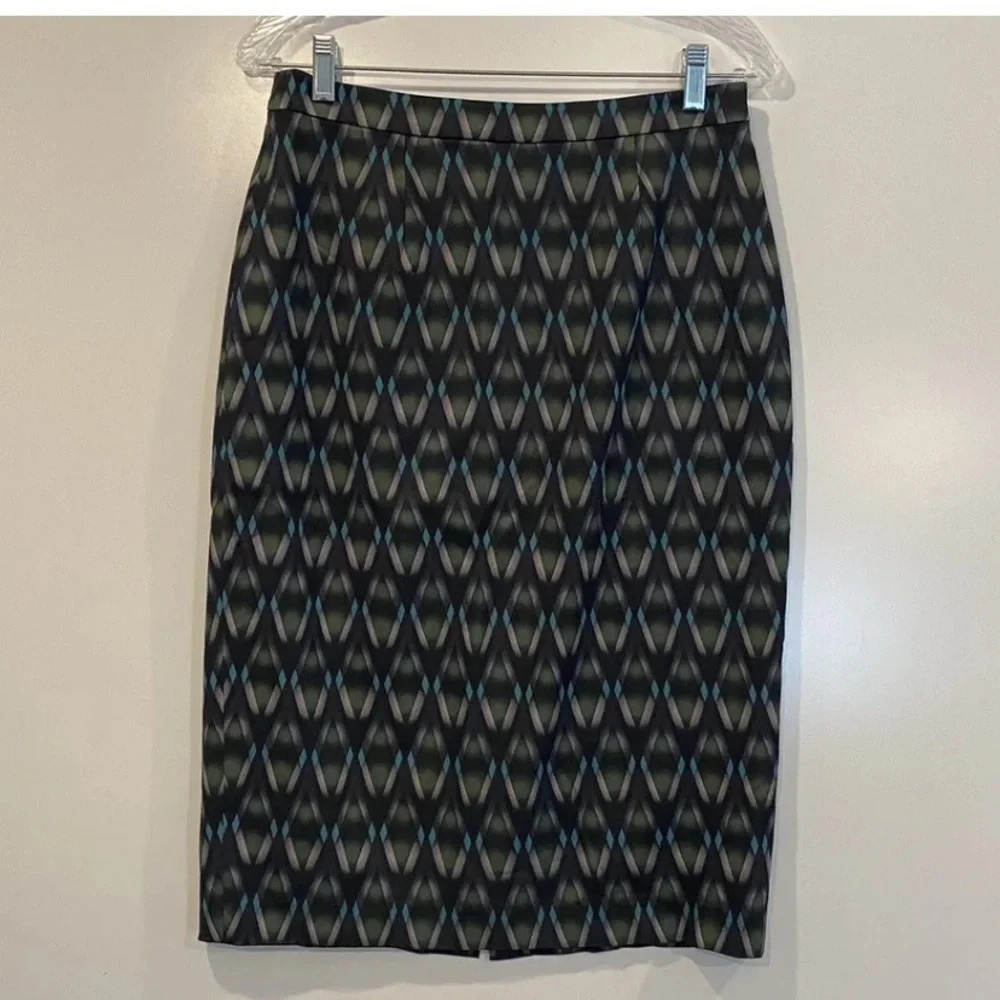 Halogen Green Blue Diamond Geometric Pencil Skirt Size 8 HA281304MI Knee Length‎